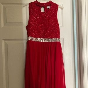 Shortsleeved red childrens dress with rhinestones